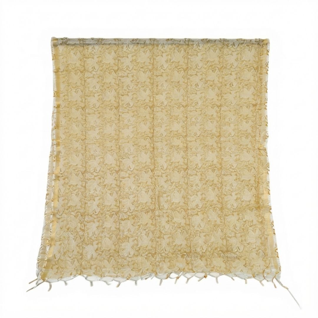 Hand Block Printed Kota Doriya Dupatta in Soft Yellow Floral Pattern