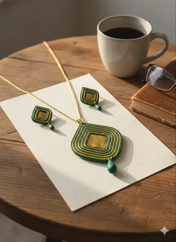 Emerald & Metallic Gold Grand Concentric Statement Pendant Set