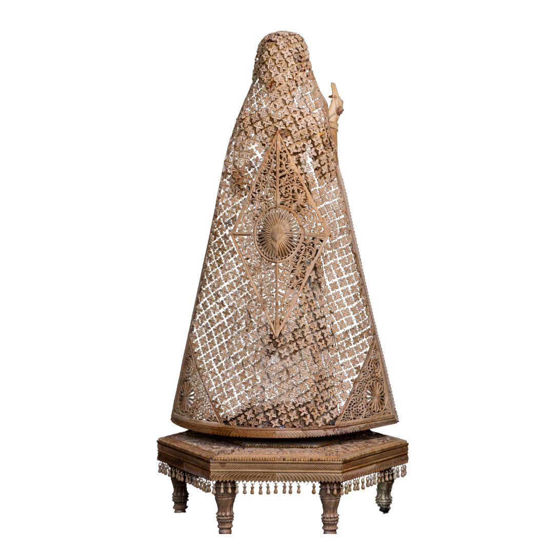 Pure Sandalwood Royal Lady Sculpture with Intricate Shrine Carving