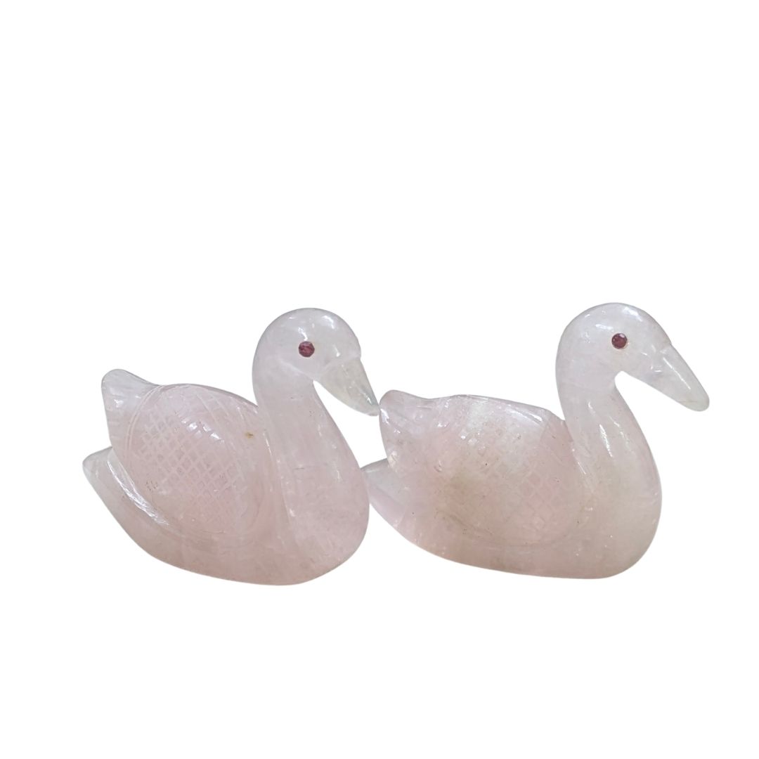 Hand Carved Rose Quartz Bird Pair for Home Decor and Healing Energy