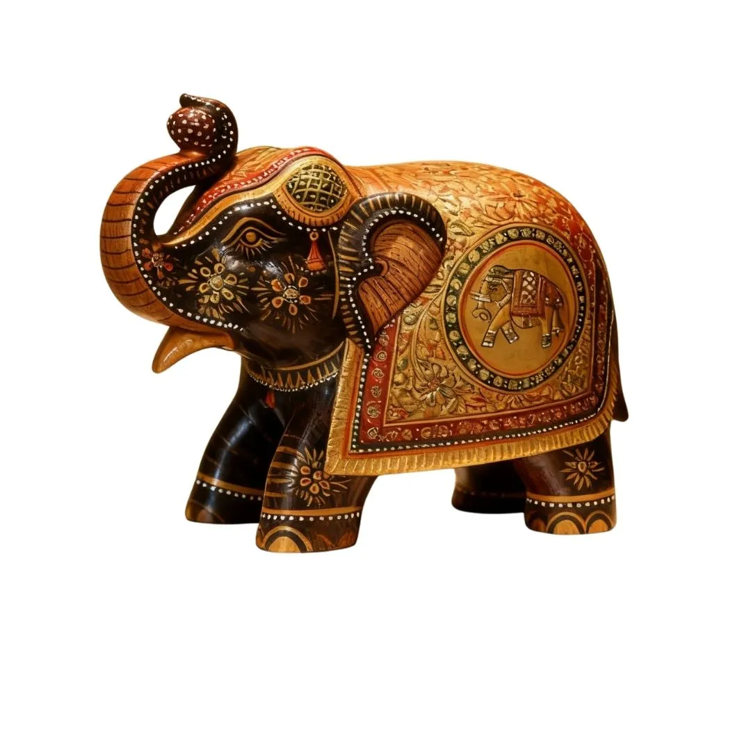 Rajasthani Hand-Painted Decorative Elephant in Red and Green Pattern