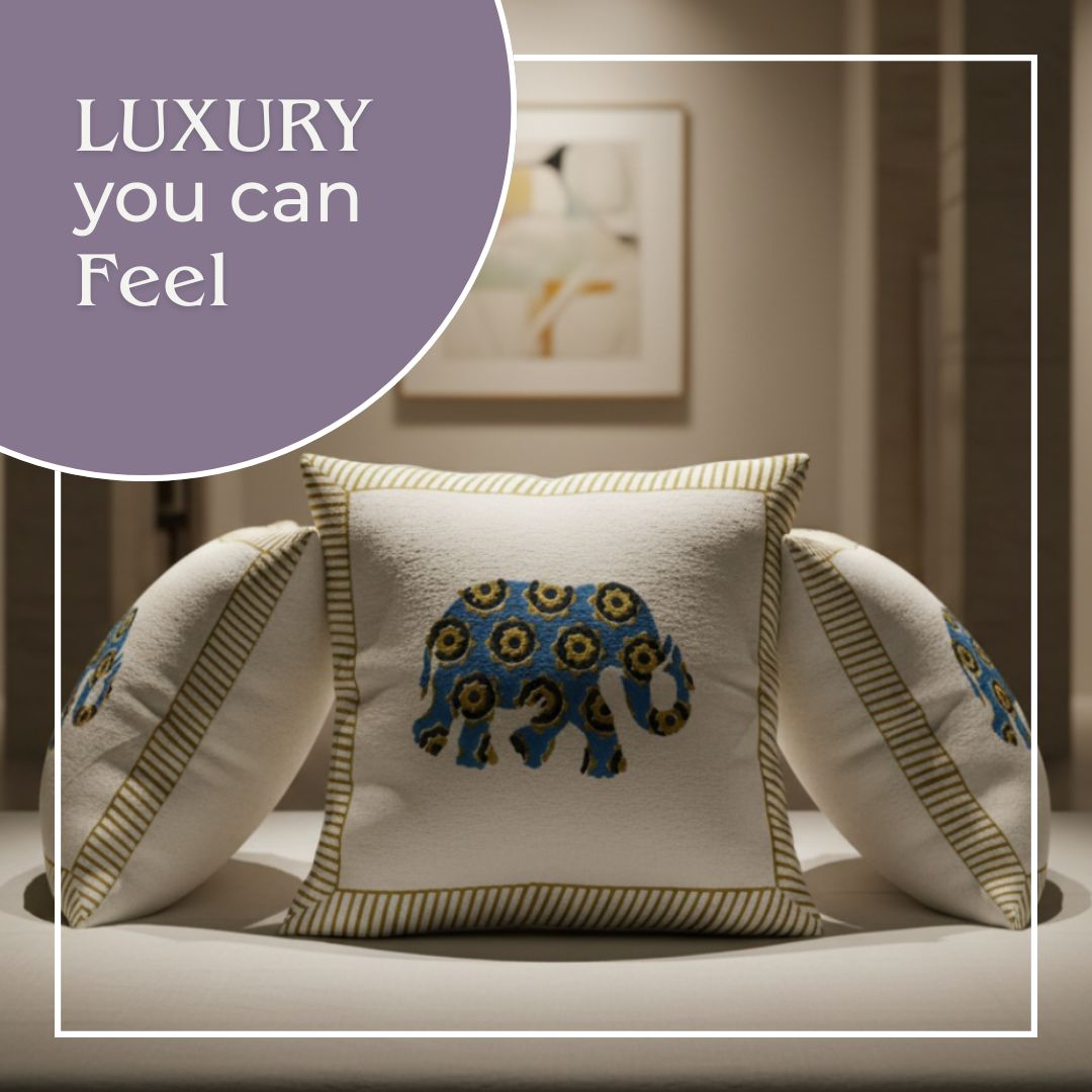 Block Printed Cotton Cushion Covers with All-Over Pattern (Set of 2)