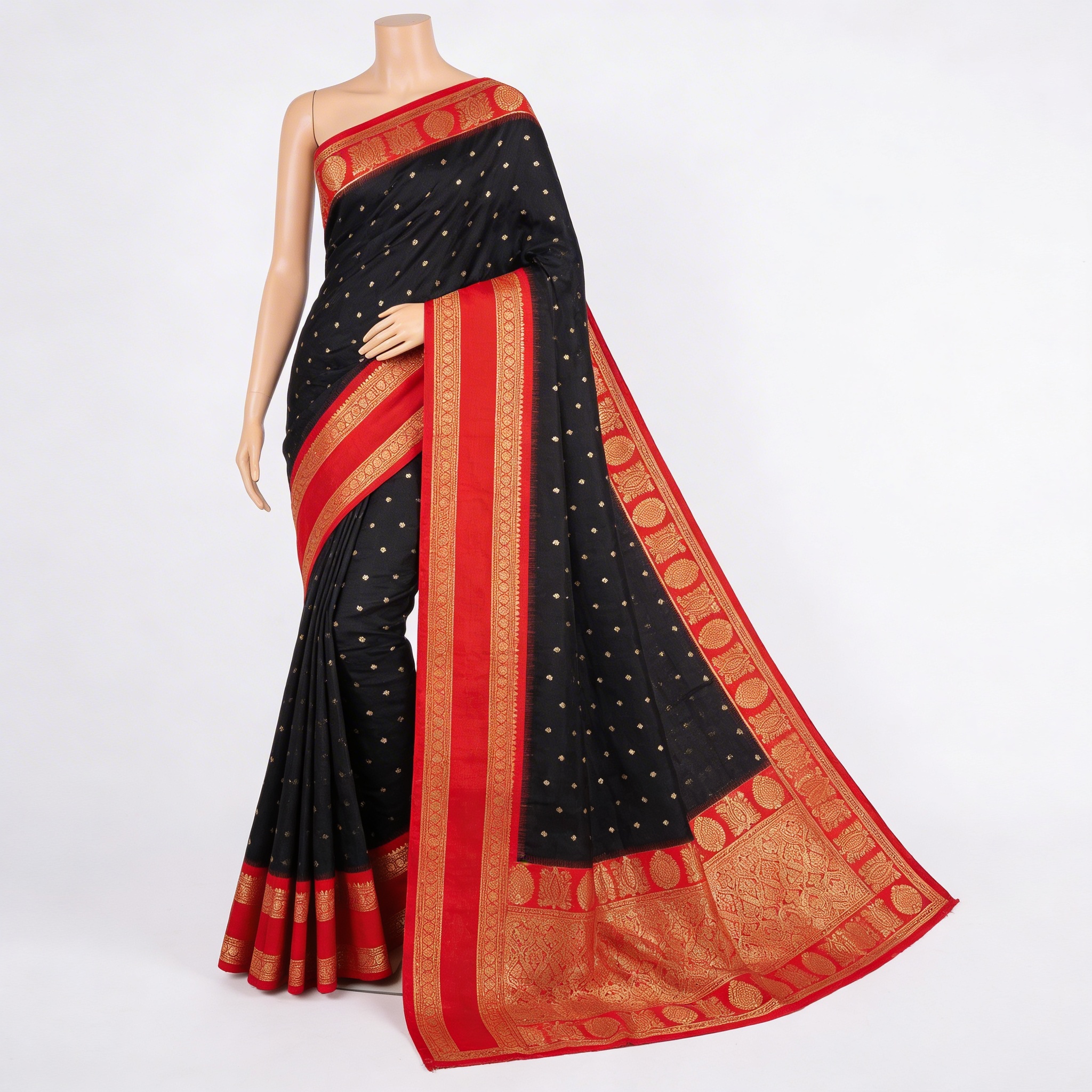 Kanjivaram Silk Saree Black Red Zari Woven