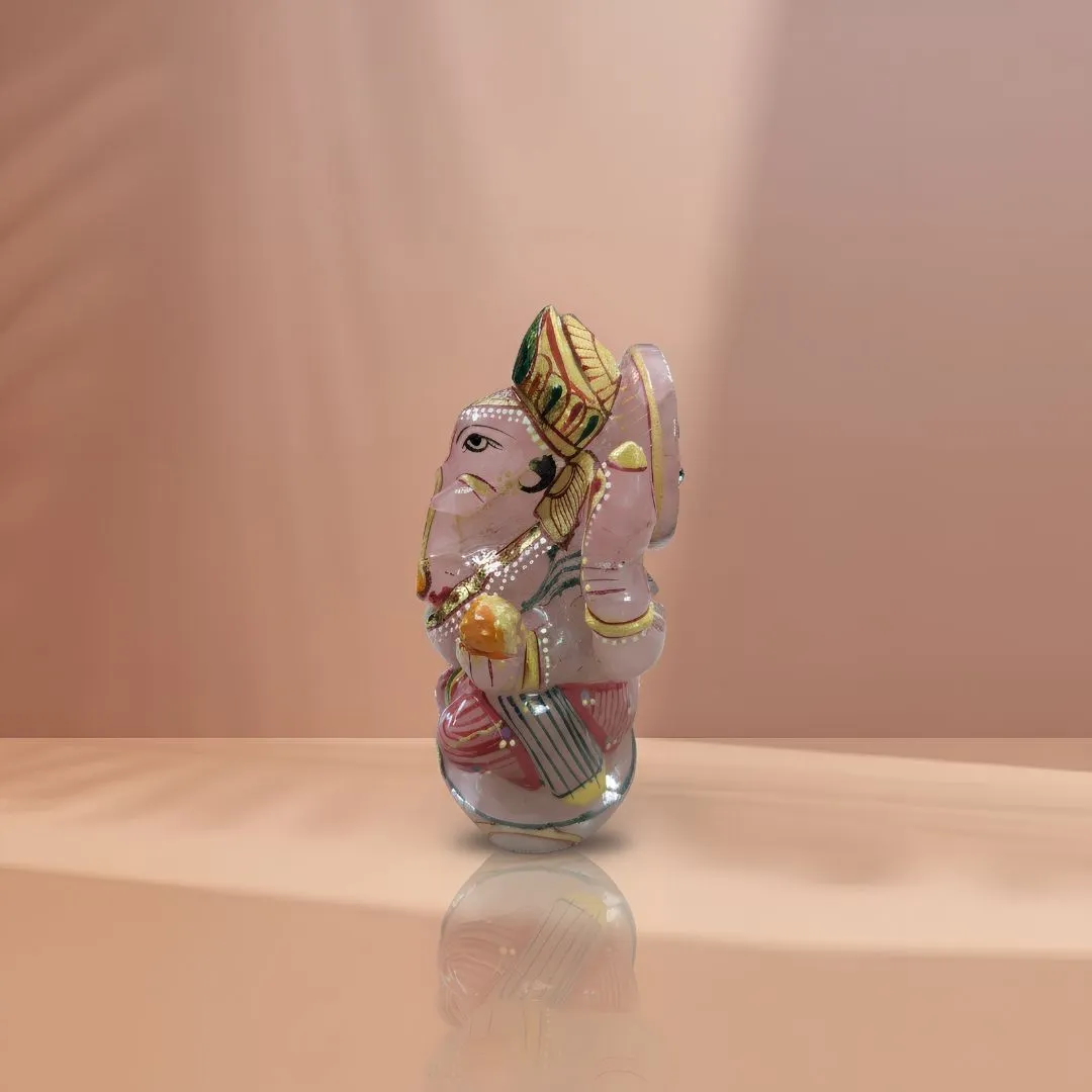 Hand-Carved Rose Quartz Ganesh Idol for Home Decor and Healing