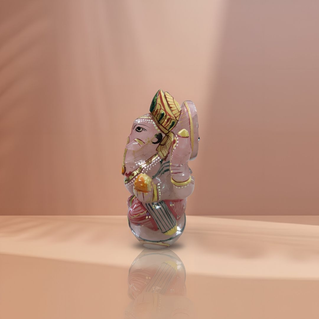 Hand-Carved Rose Quartz Ganesh Idol for Home Decor and Healing