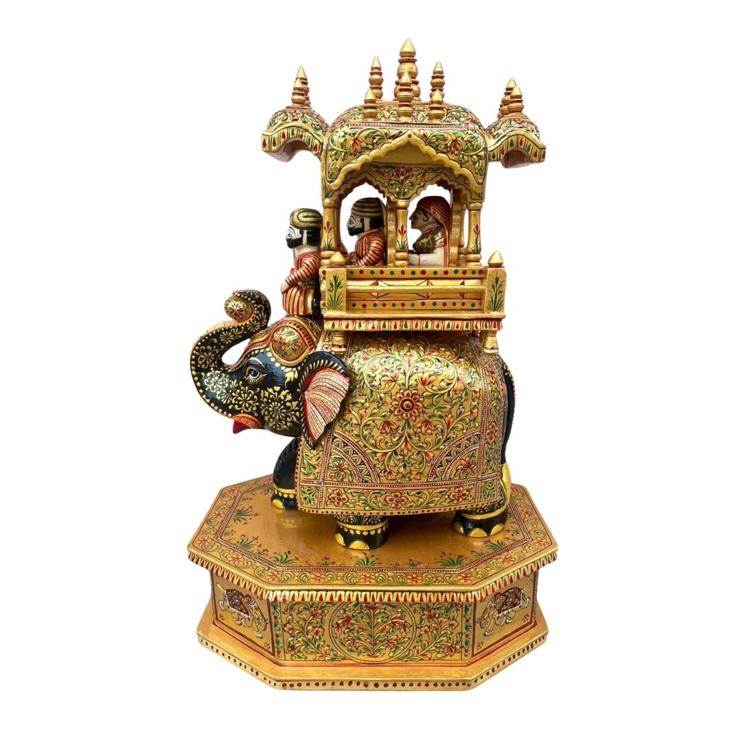 Royal Elephant Palanquin Miniature Sculpture Handcrafted in Wood