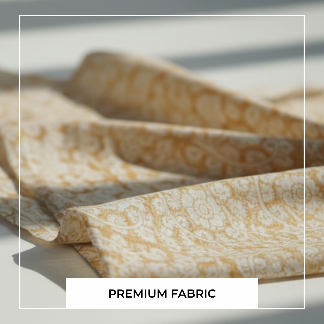 Single-Sided Block Printed Mal Cotton Fabric in Mustard Floral Pattern