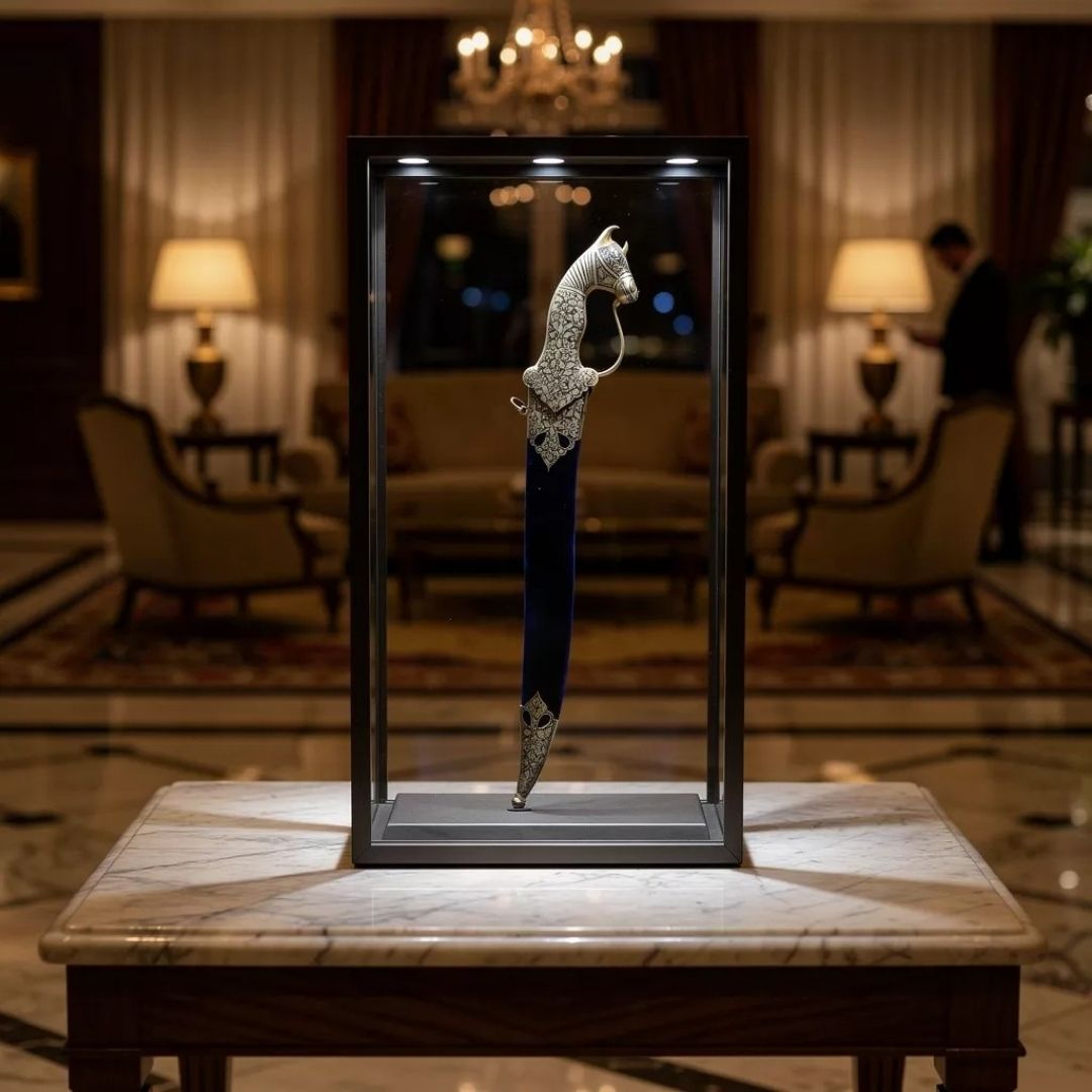 Black Handle Koftgari Dagger with Handcrafted Metal Inlay Detailing