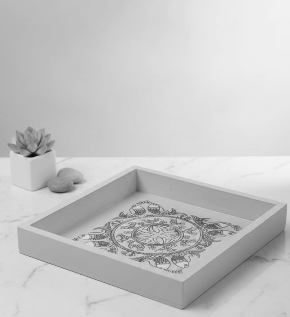 Madhubani Painting On Wooden Tray