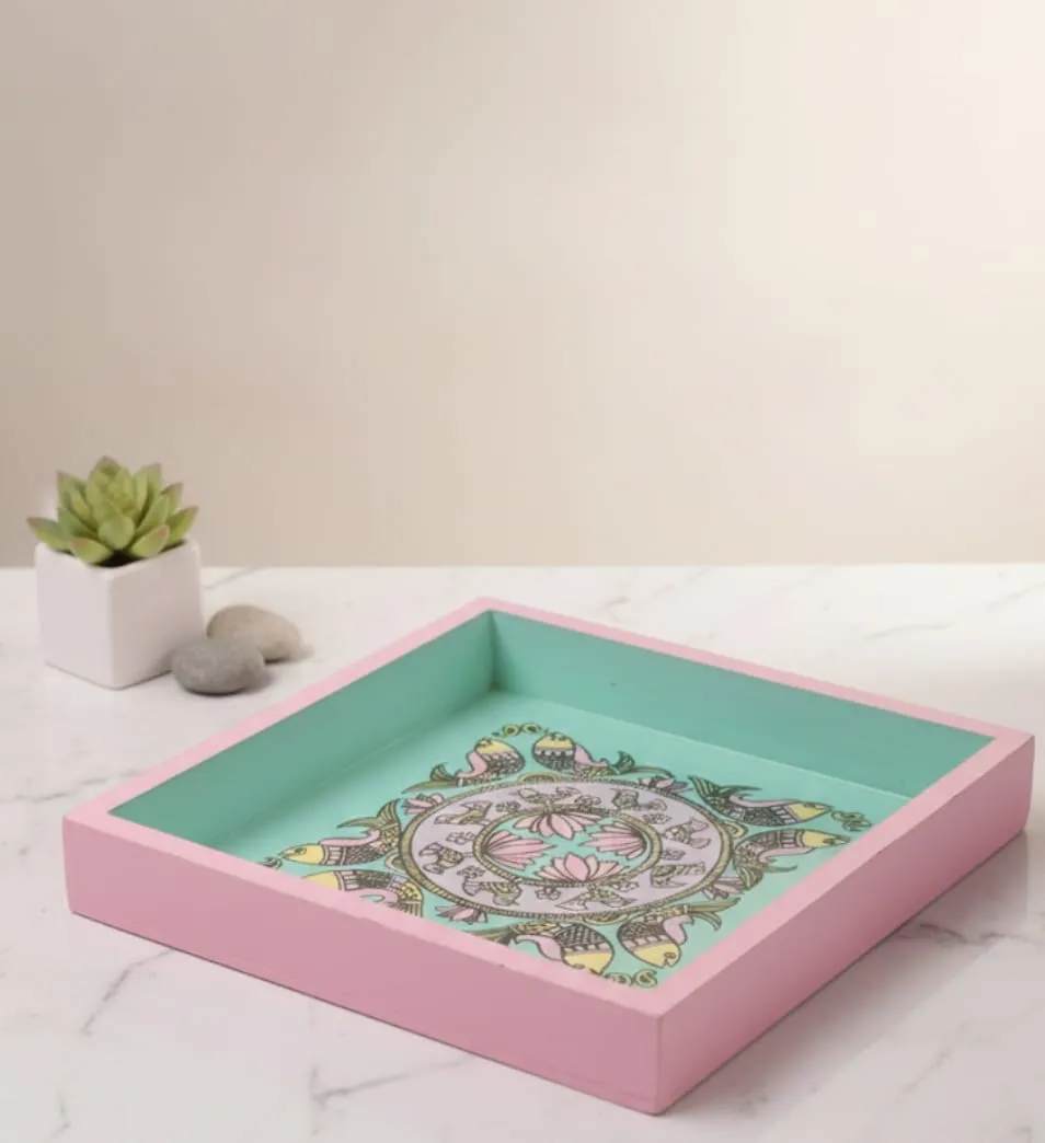 Madhubani Painting On Wooden Tray