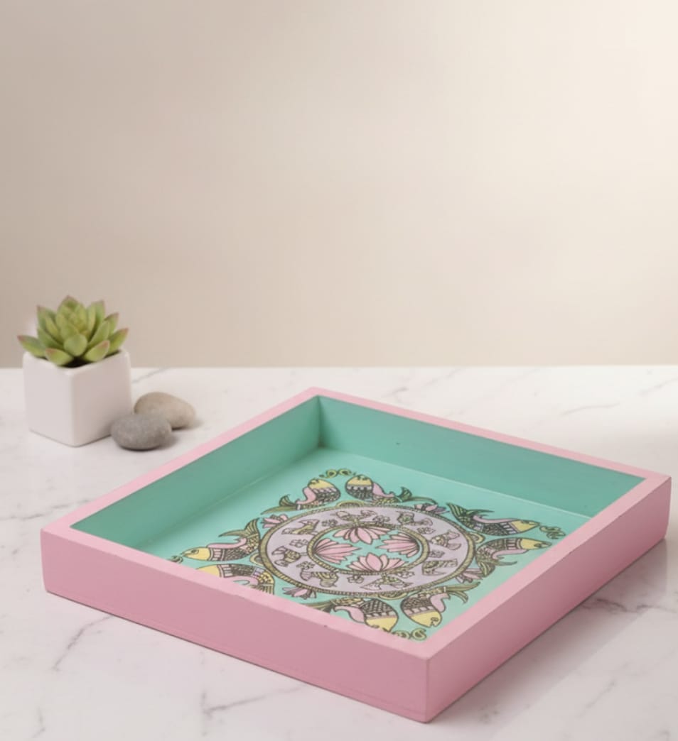 Madhubani Painting On Wooden Tray