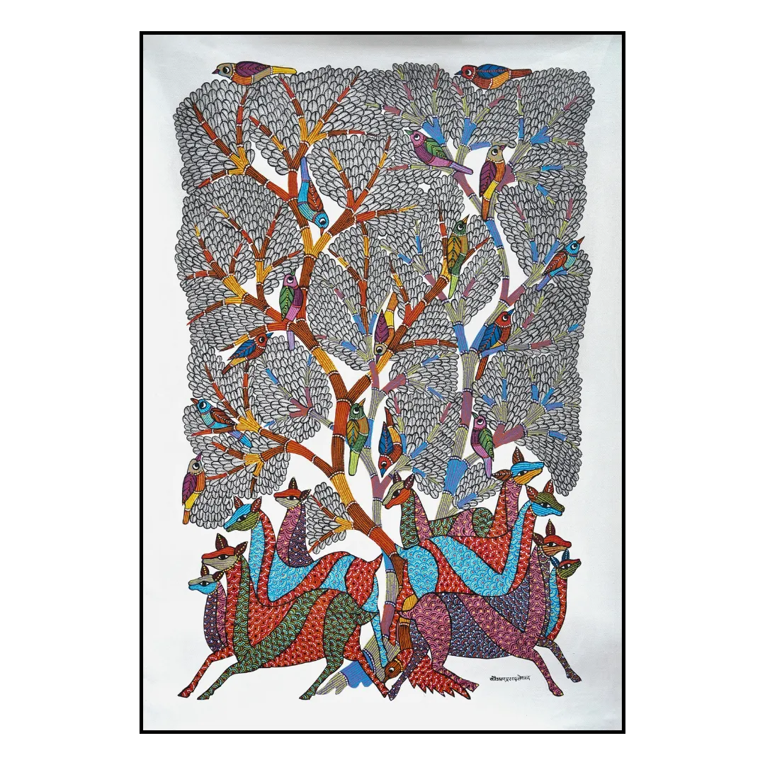 Deer and Birds Under the Tree