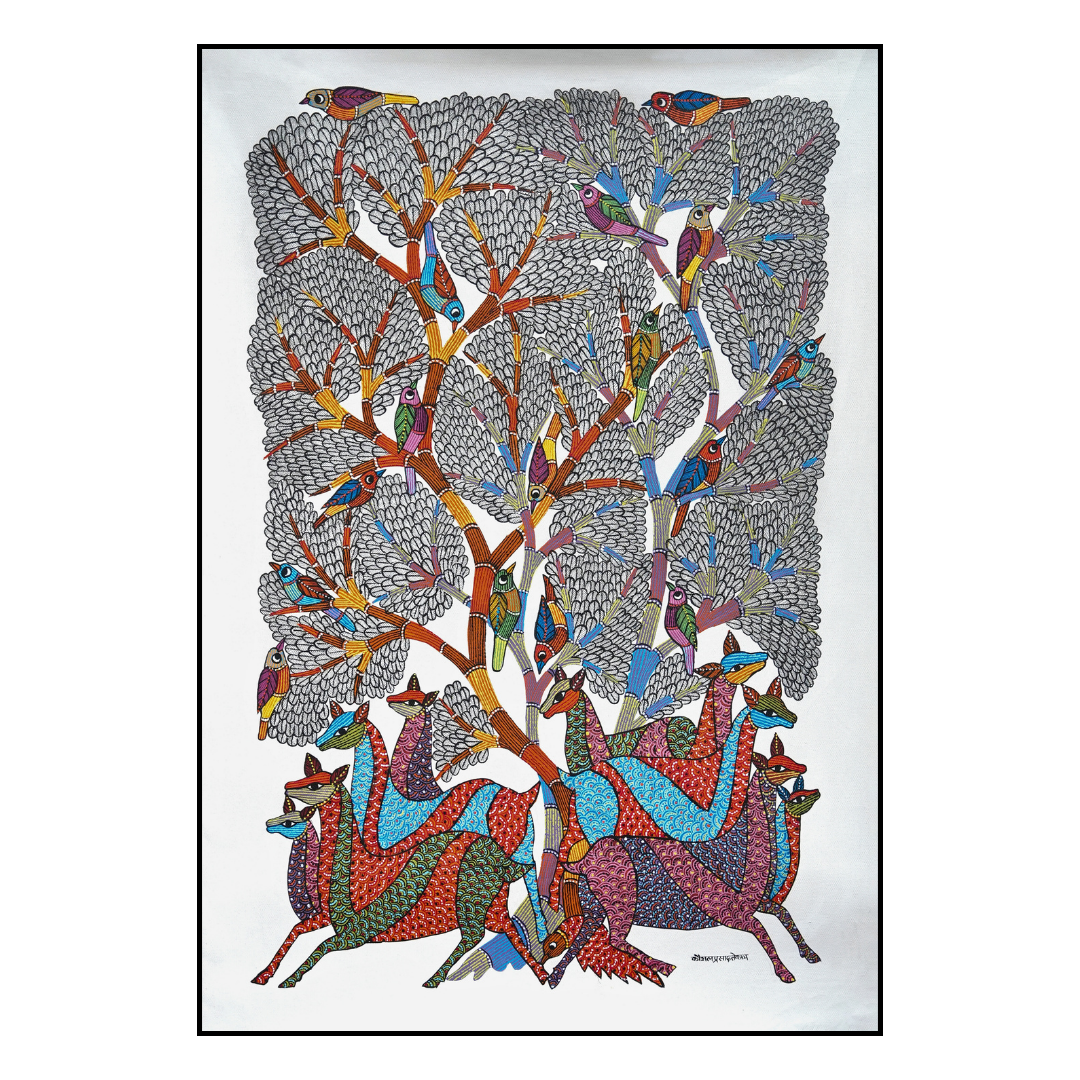 Deer and Birds Under the Tree