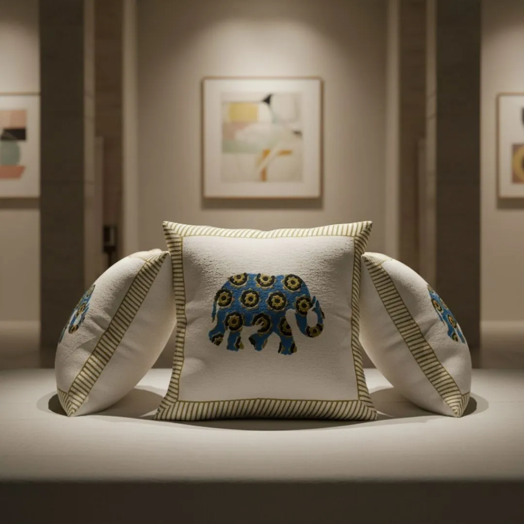 Block Printed Cotton Cushion Covers with All-Over Pattern (Set of 2)