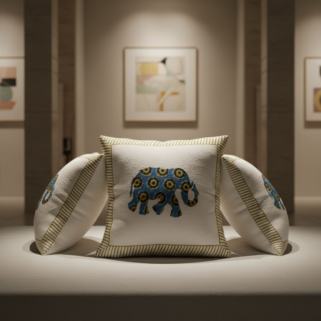 Block Printed South Cotton Cushion Cover with Subtle All-Over Pattern