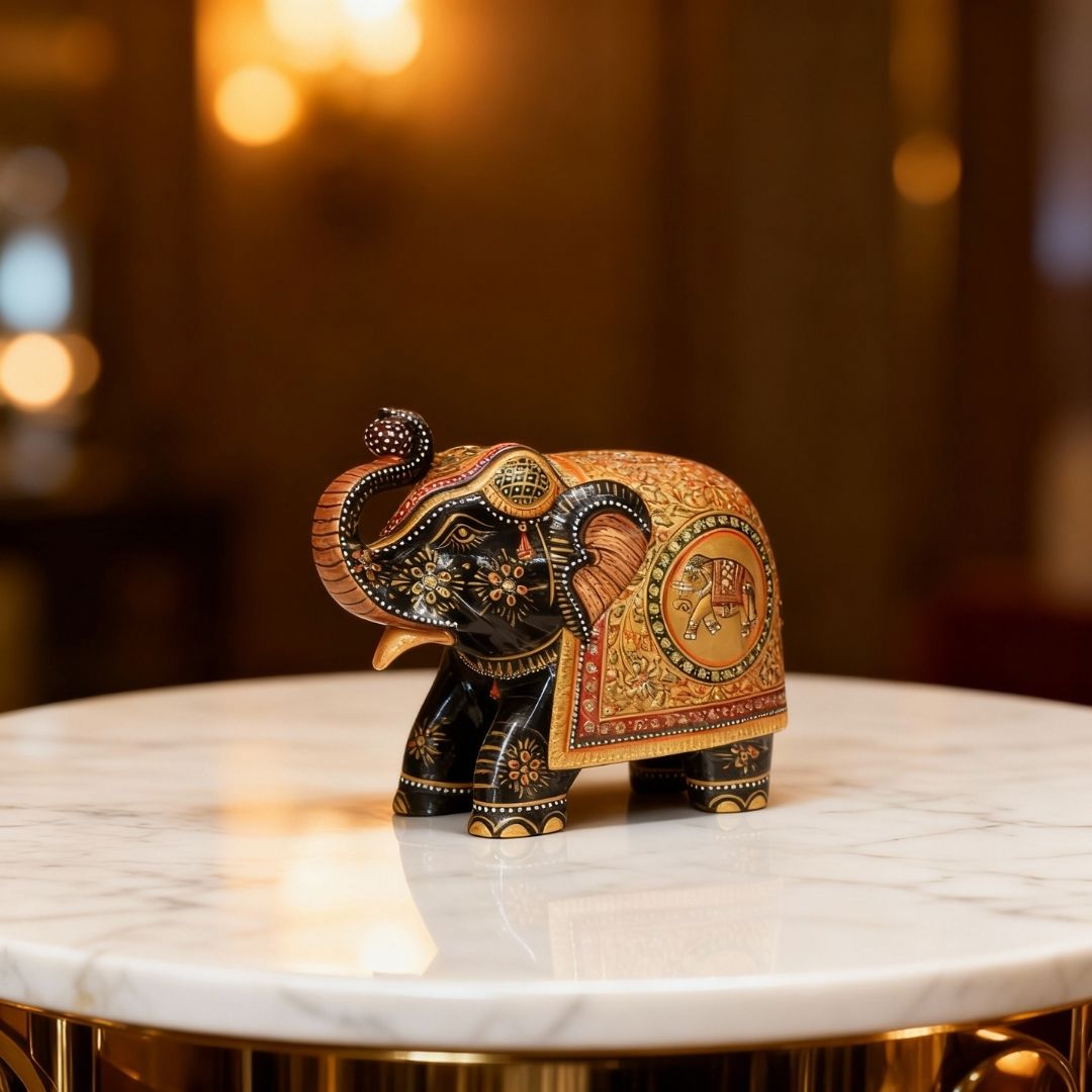 Rajasthani Hand-Painted Decorative Elephant in Red and Green Pattern