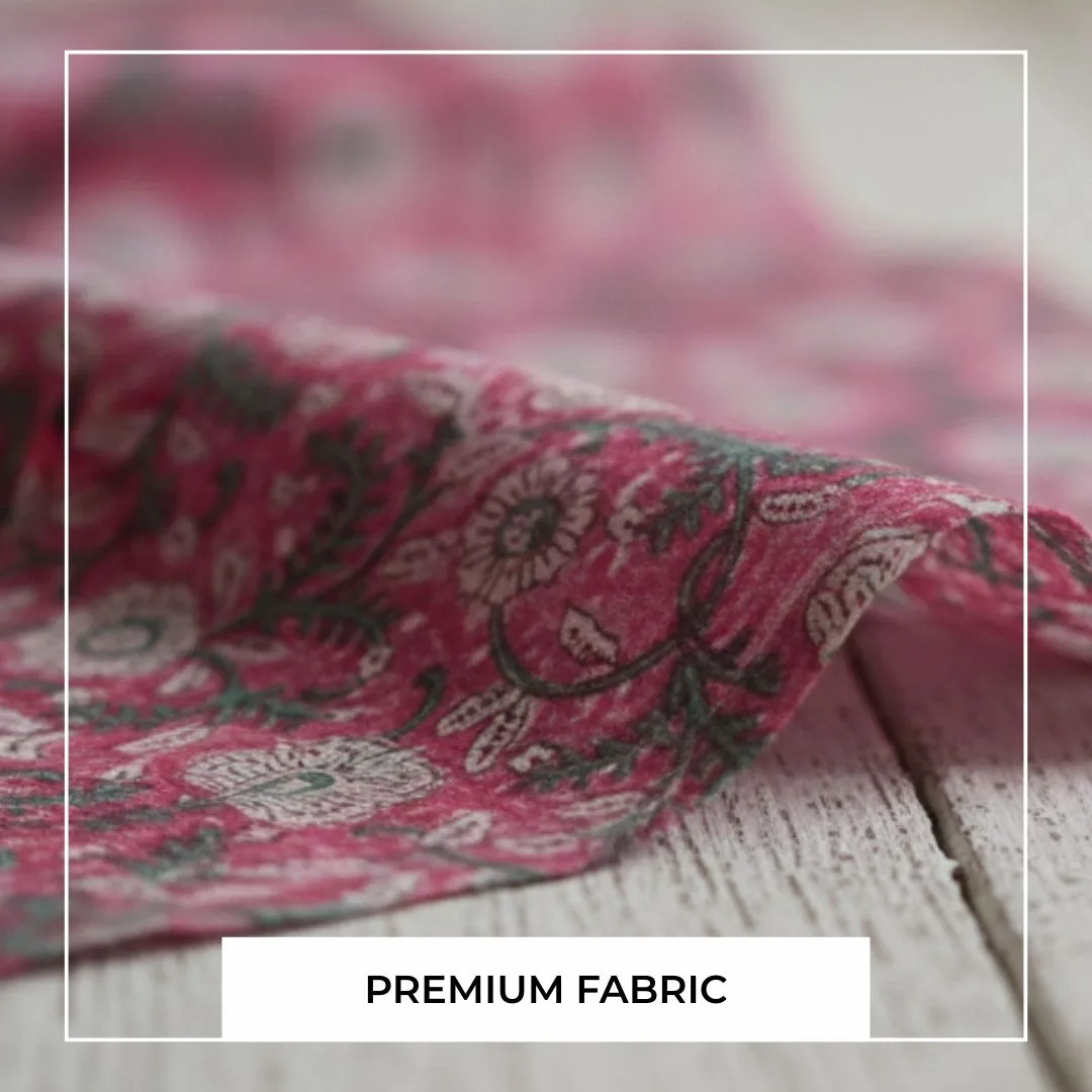 Single-Sided Hand Block Printed Mal Cotton Fabric – Red Floral | Sold Per Meter