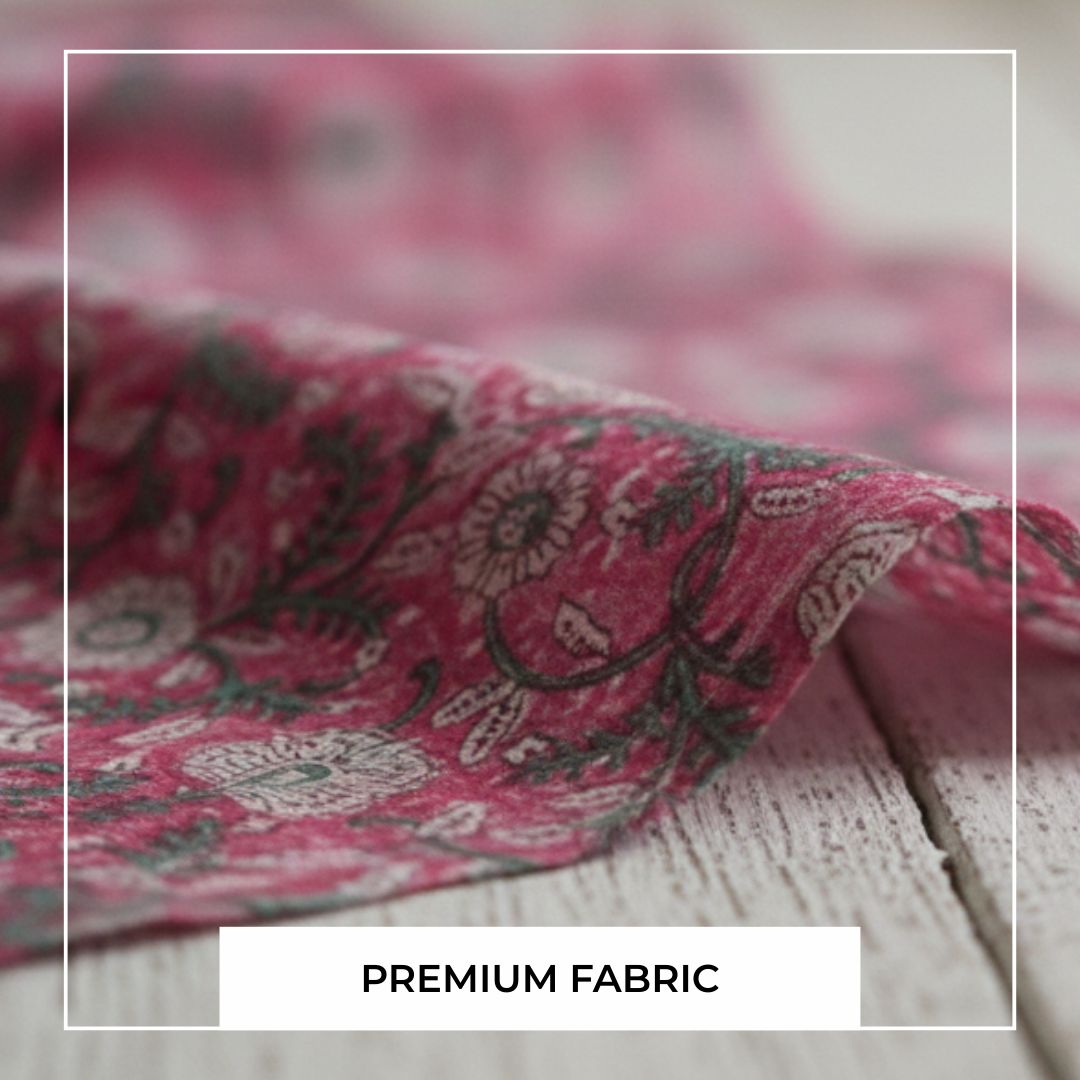 Single-Sided Block Printed Cotton Fabric in Red Floral Pattern