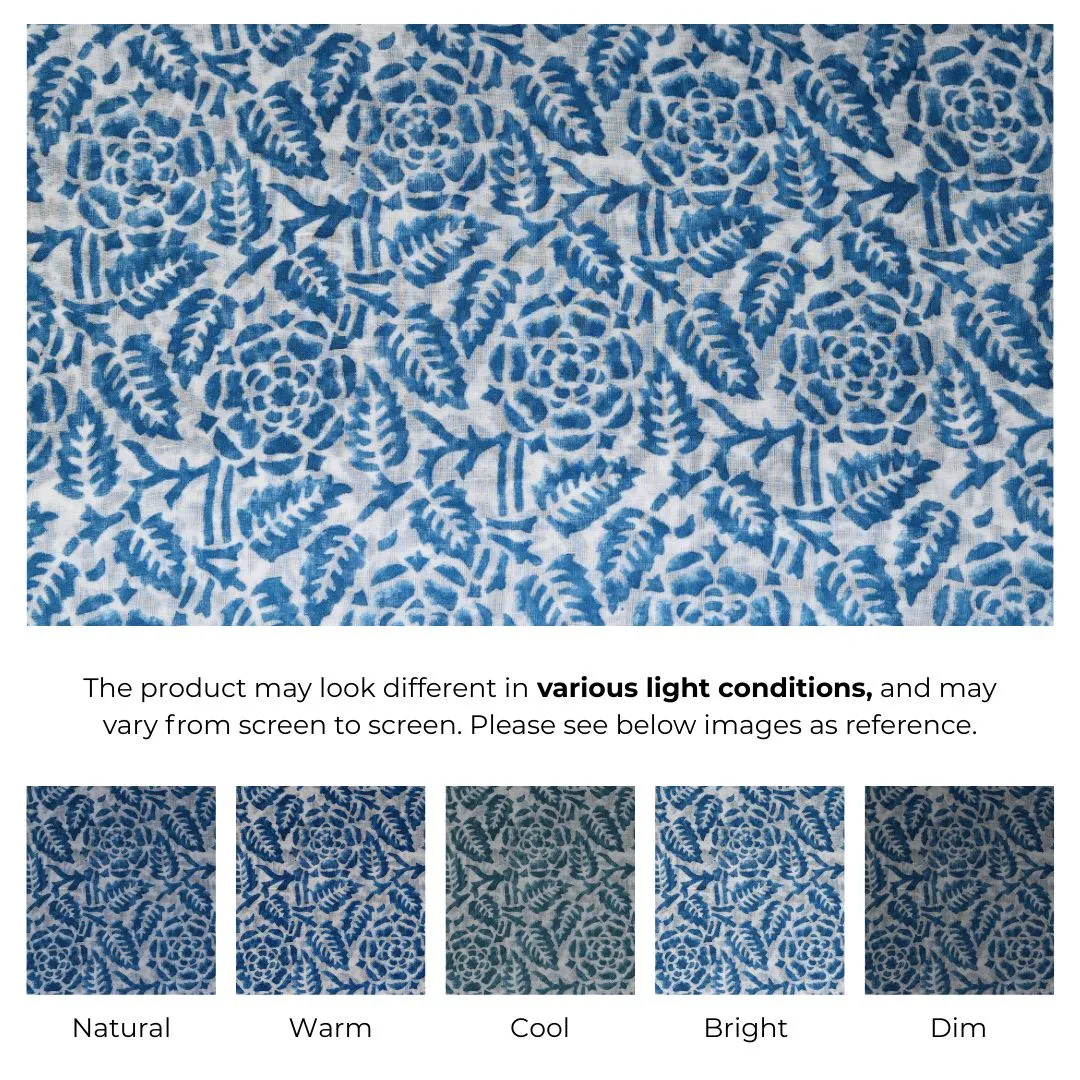 Single-Sided Hand Block Printed Mal Cotton Fabric – Indigo Floral | Sold Per Meter