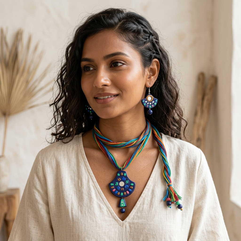 Ethnic Terracotta Necklace Set with Earrings