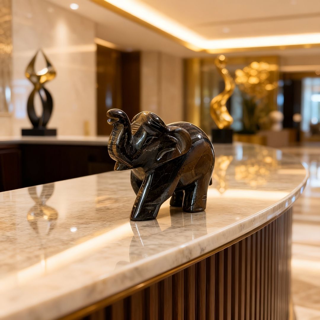 Tiger Eye Gemstone Elephant Sculpture for Home Decor and Spiritual Balance