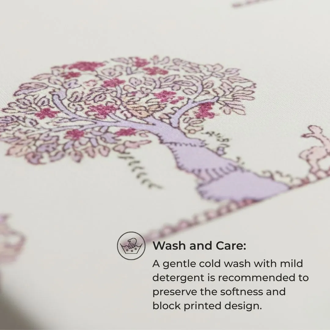 Single-Sided Block Printed Double Bedsheet in Soft Pink Floral Motif