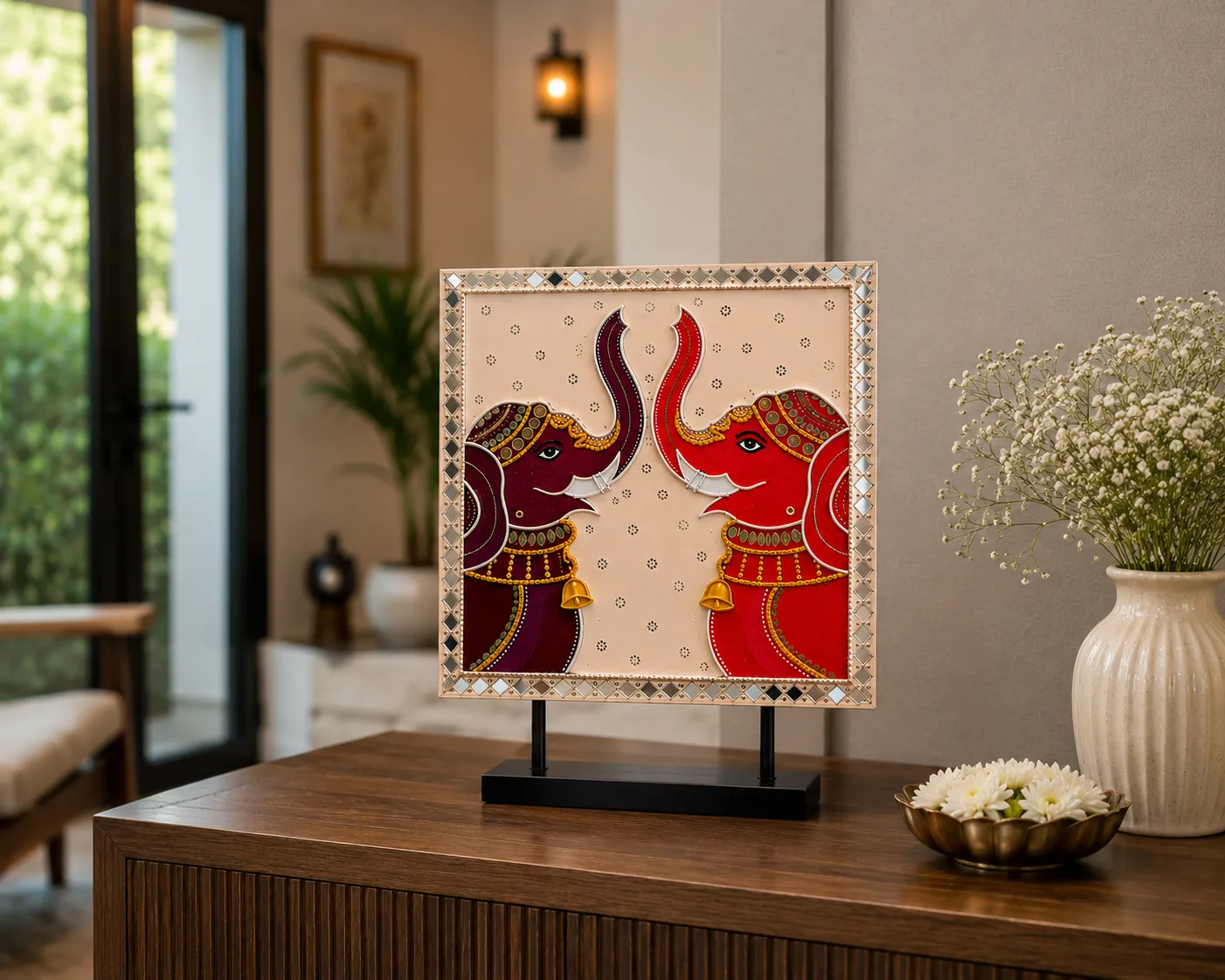 Lippan Art Wall Hanging: Greeting Elephants