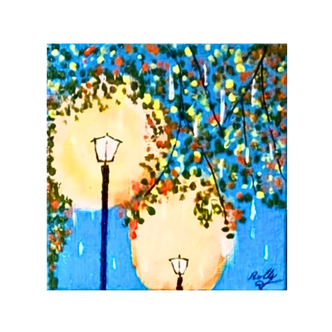 Handmade Street Lamp Abstract Canvas Painting
