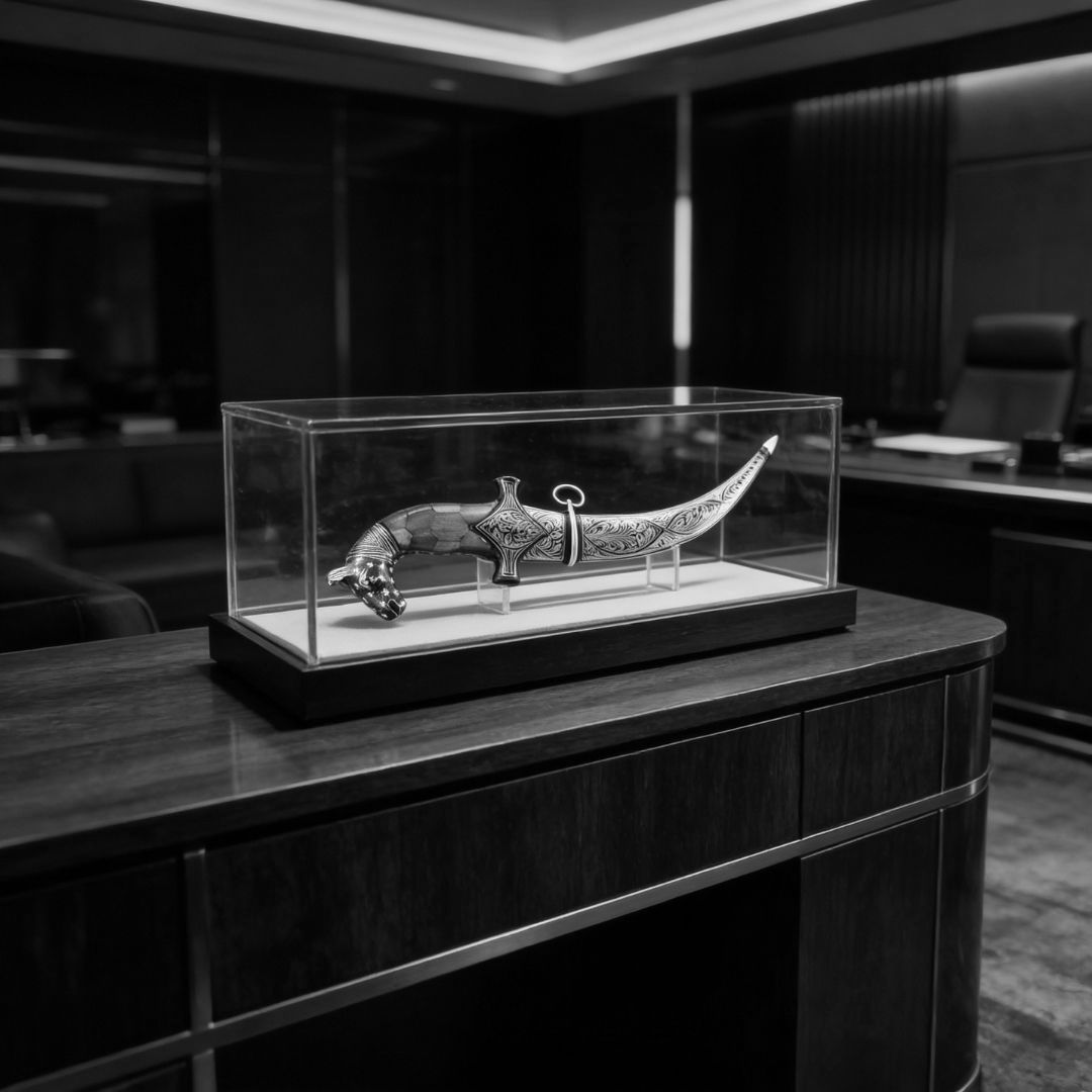 Curved Bone Handle Koftgari Dagger with Handcrafted Metal Inlay Detailing