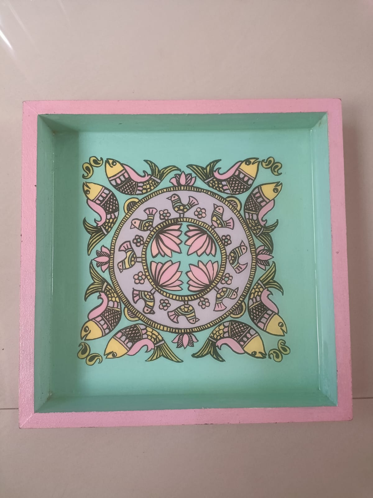 Madhubani Painting On Wooden Tray