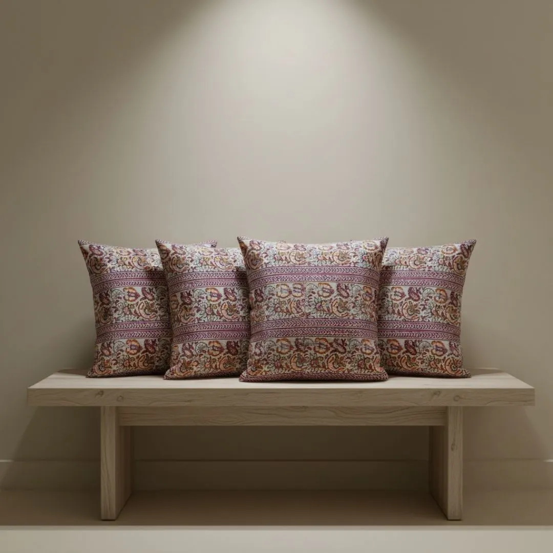 Block Printed Cotton Cushion Covers with Traditional Motif Pattern (Set of 2)