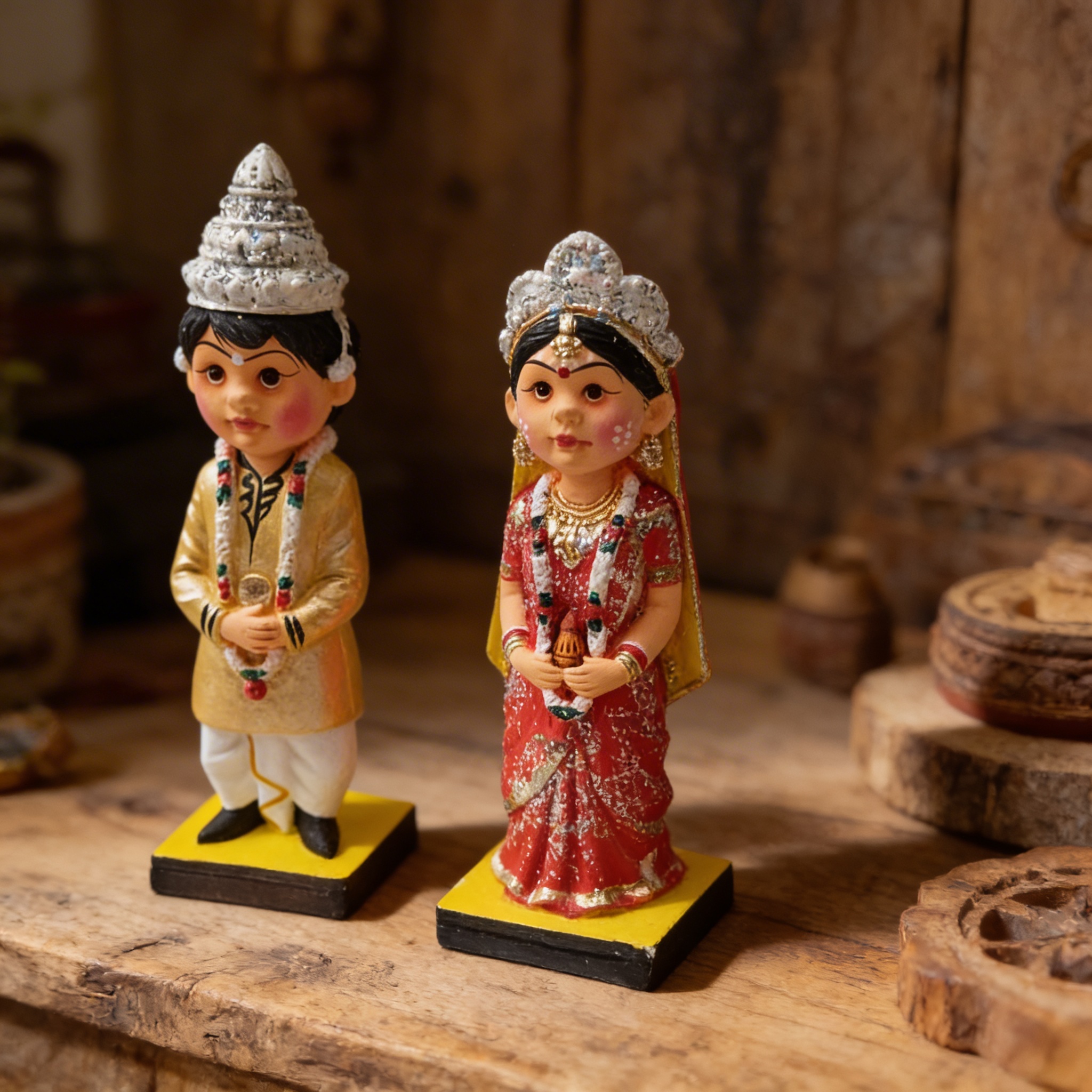 Traditional Bengali Couple Clay Dolls Wedding Decor