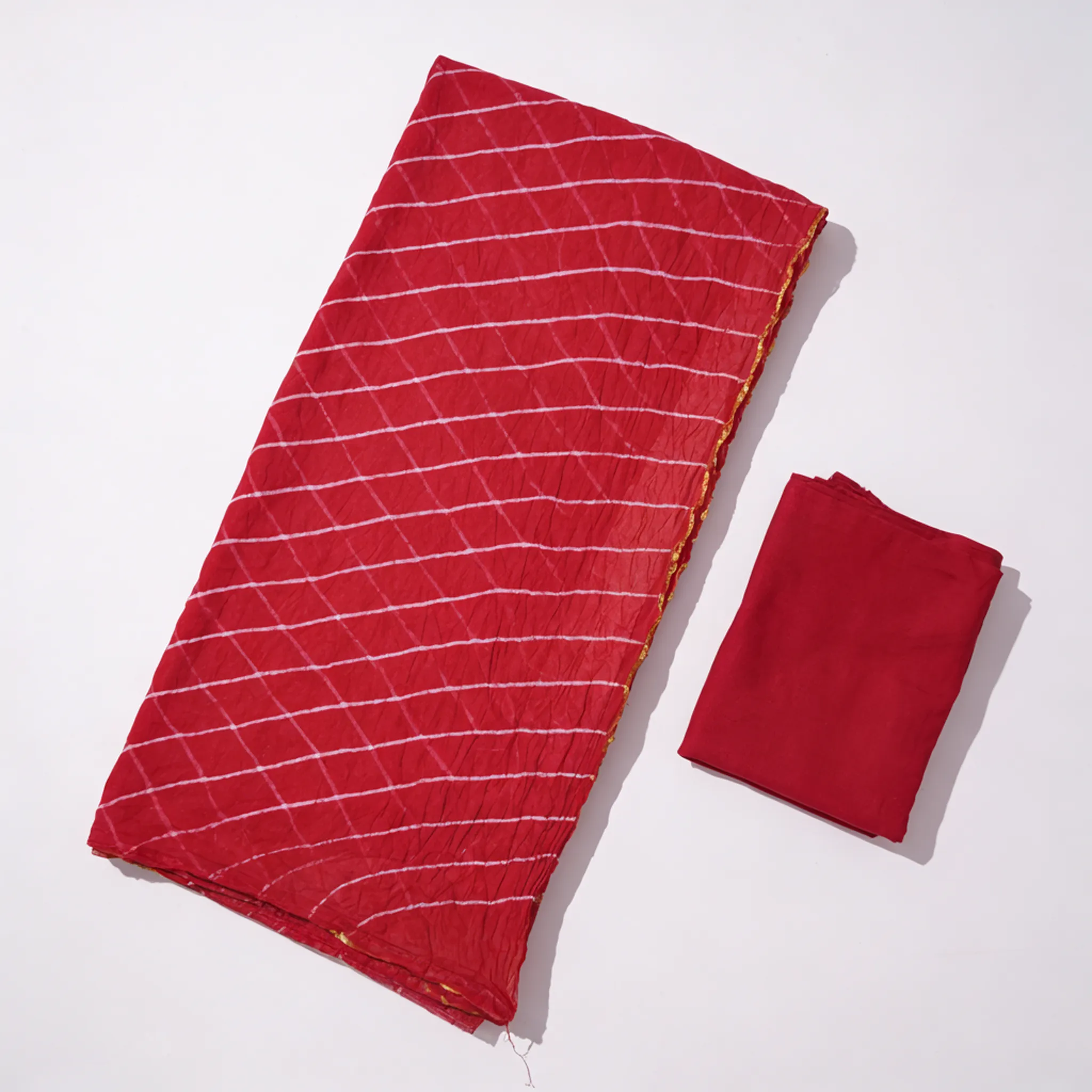 Traditional Lahariya Tie and Dye Chiffon Saree with Matching Blouse in Rich Red Tones 