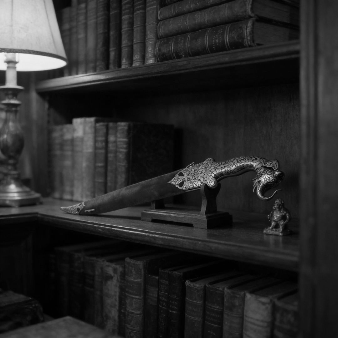 Red Handle Koftgari Dagger with Handcrafted Metal Inlay Detailing