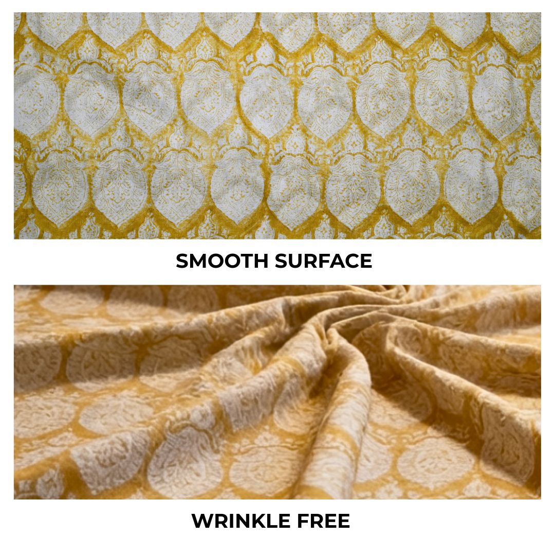 Single-Sided Block Printed Mal Cotton Fabric in Yellow Floral Pattern