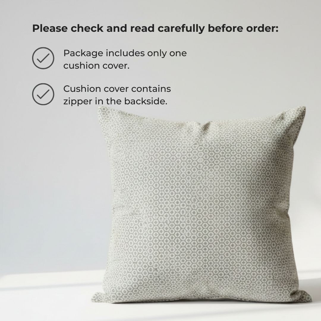 Block Printed Cotton Cushion Covers with Subtle All-Over Pattern (Set of 2)