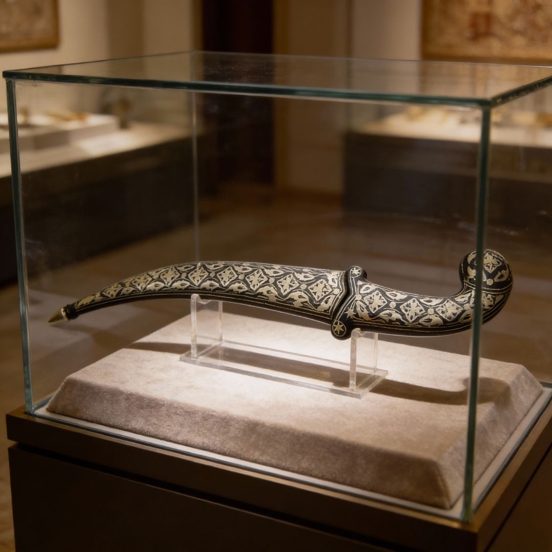 Curved Koftgari Dagger with Handcrafted Metal Inlay Detailing