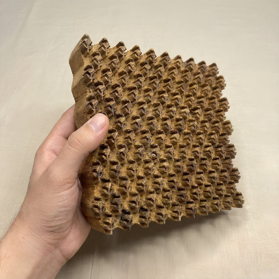 Sagwan Wood Hand-Carved Textile Printing Block with Geometric Floral Pattern