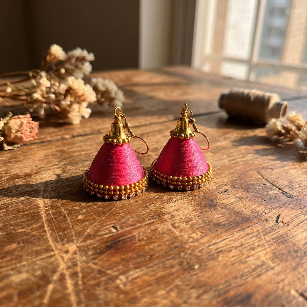 Pink Quilling Jhumkas” – Handmade Paper Earrings