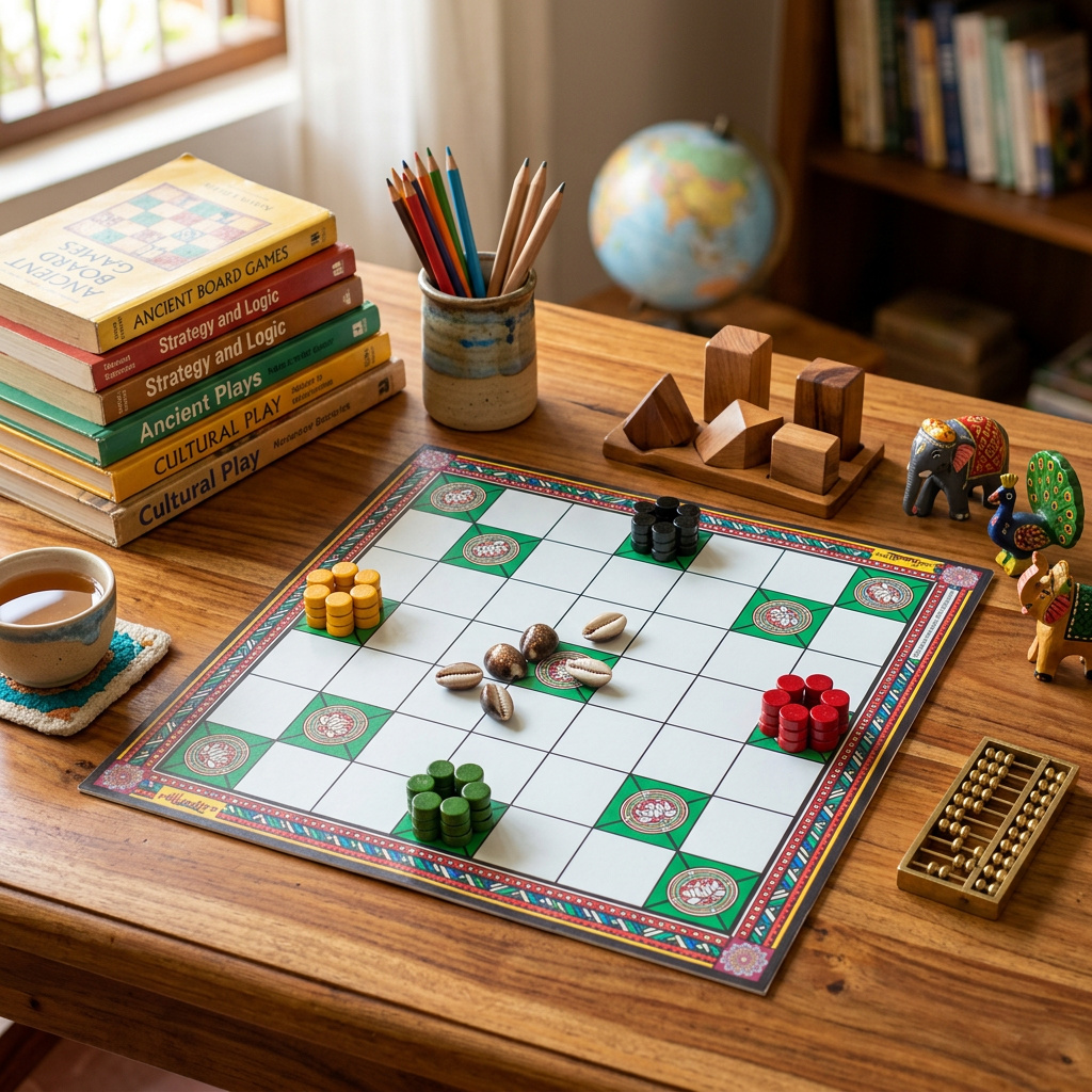Chowka Bara 5 & 7 House Board Game Combo Set | Cotton Canvas Mat & Wooden Pawns | Ashta Chamma (Telugu), Daayam (Tamil) | Includes How to Play Instructions