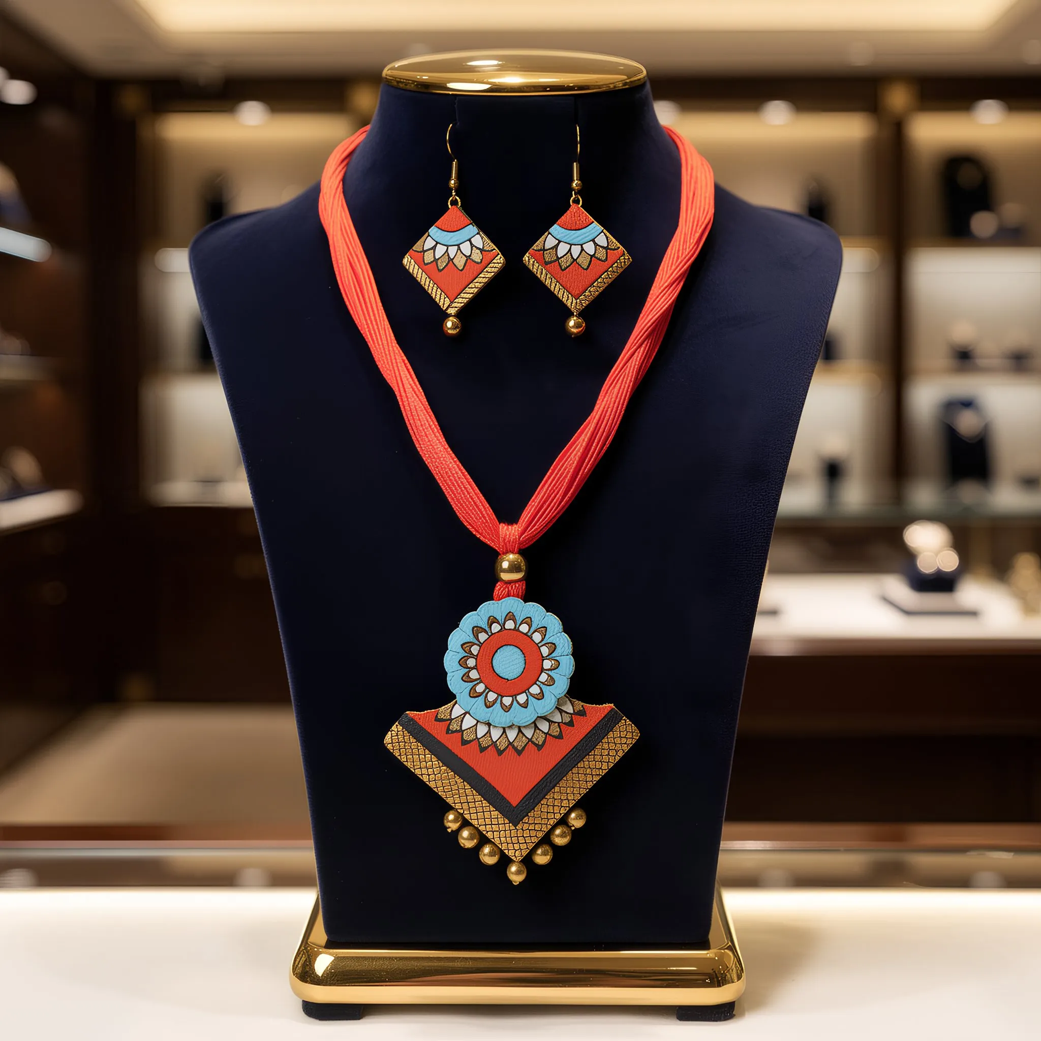 Handmade Terracotta Necklace Set with Earrings