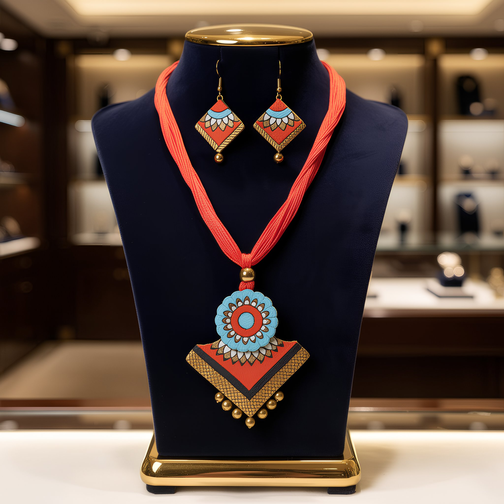 Handmade Terracotta Necklace Set with Earrings