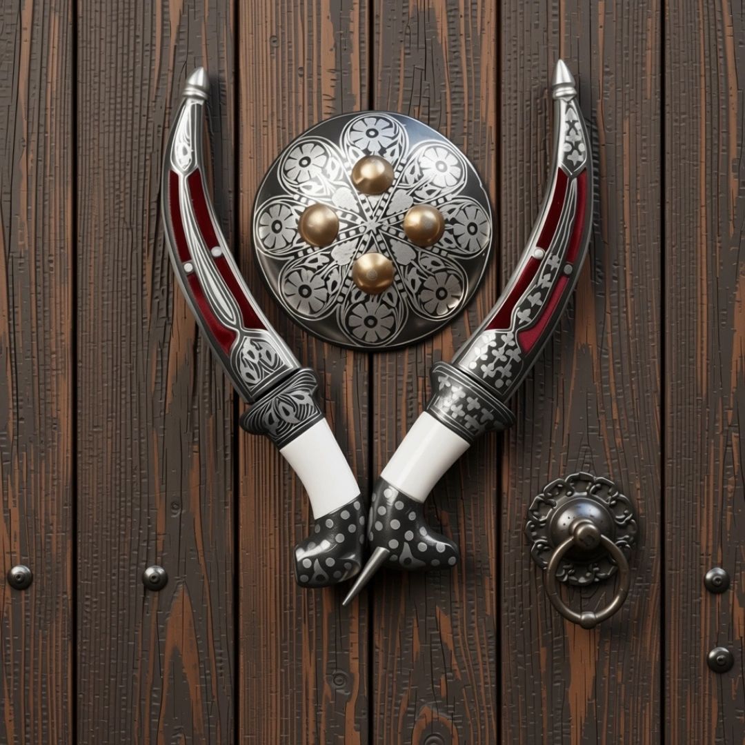 Shield Koftgari Decorative Dagger Set Traditional Metal Art