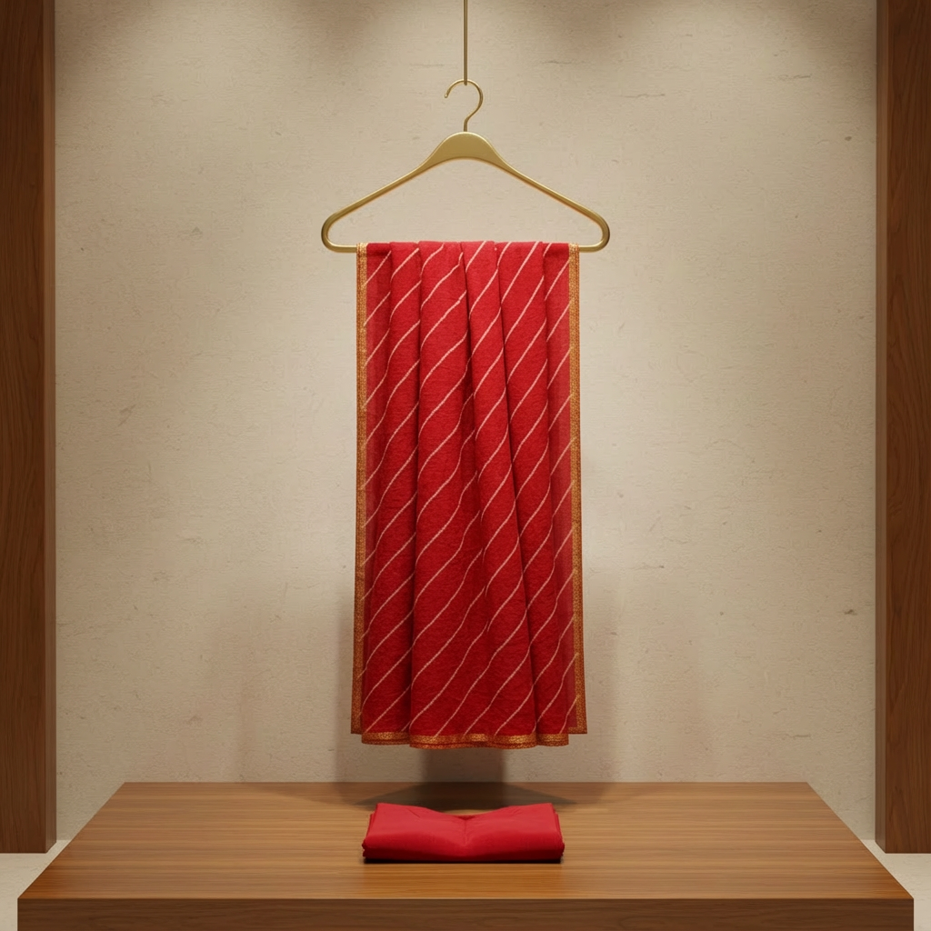 Traditional Lahariya Tie and Dye Chiffon Saree with Matching Blouse in Rich Red Tones 