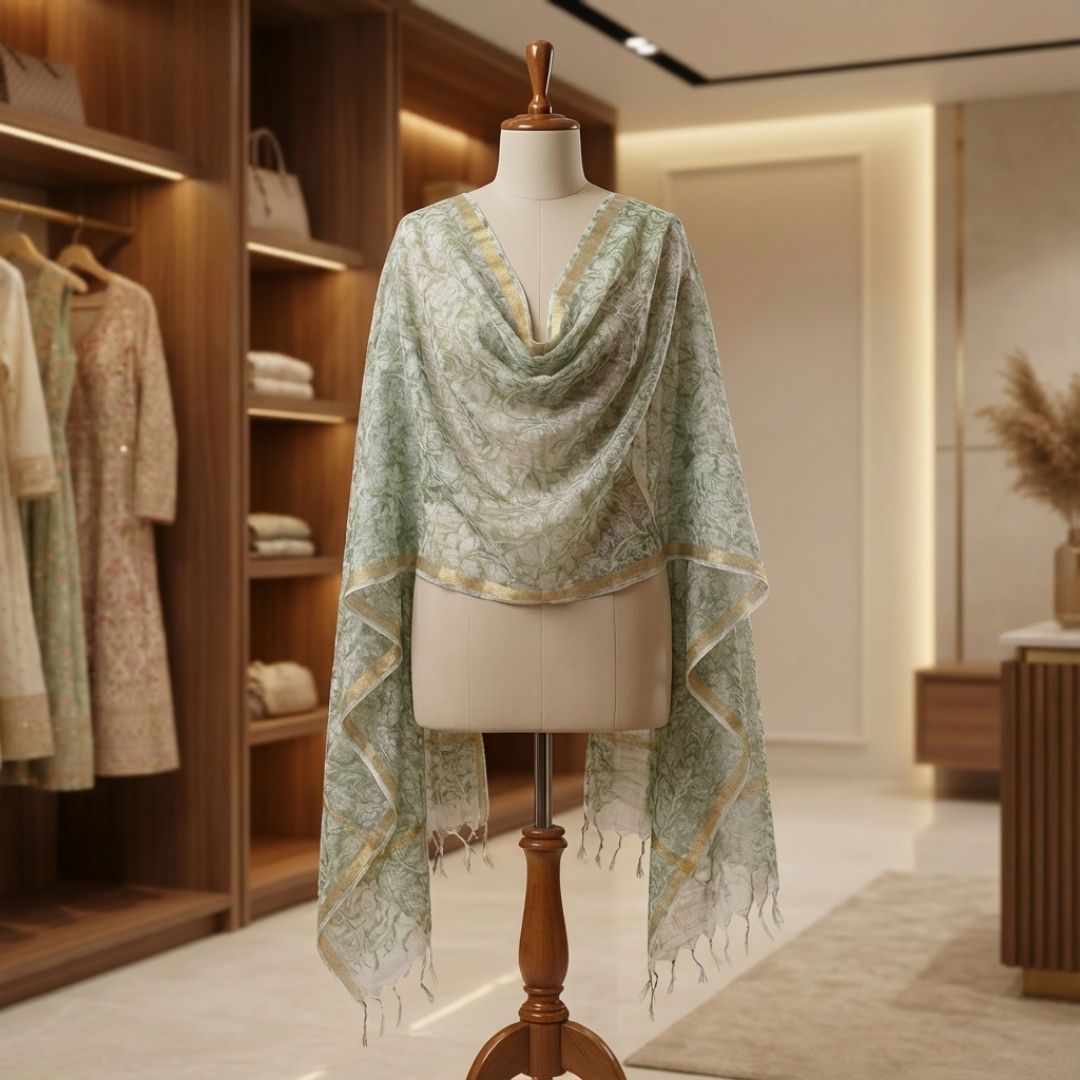 Kota Doriya Dupatta with Hand Block Printed Traditional Motifs