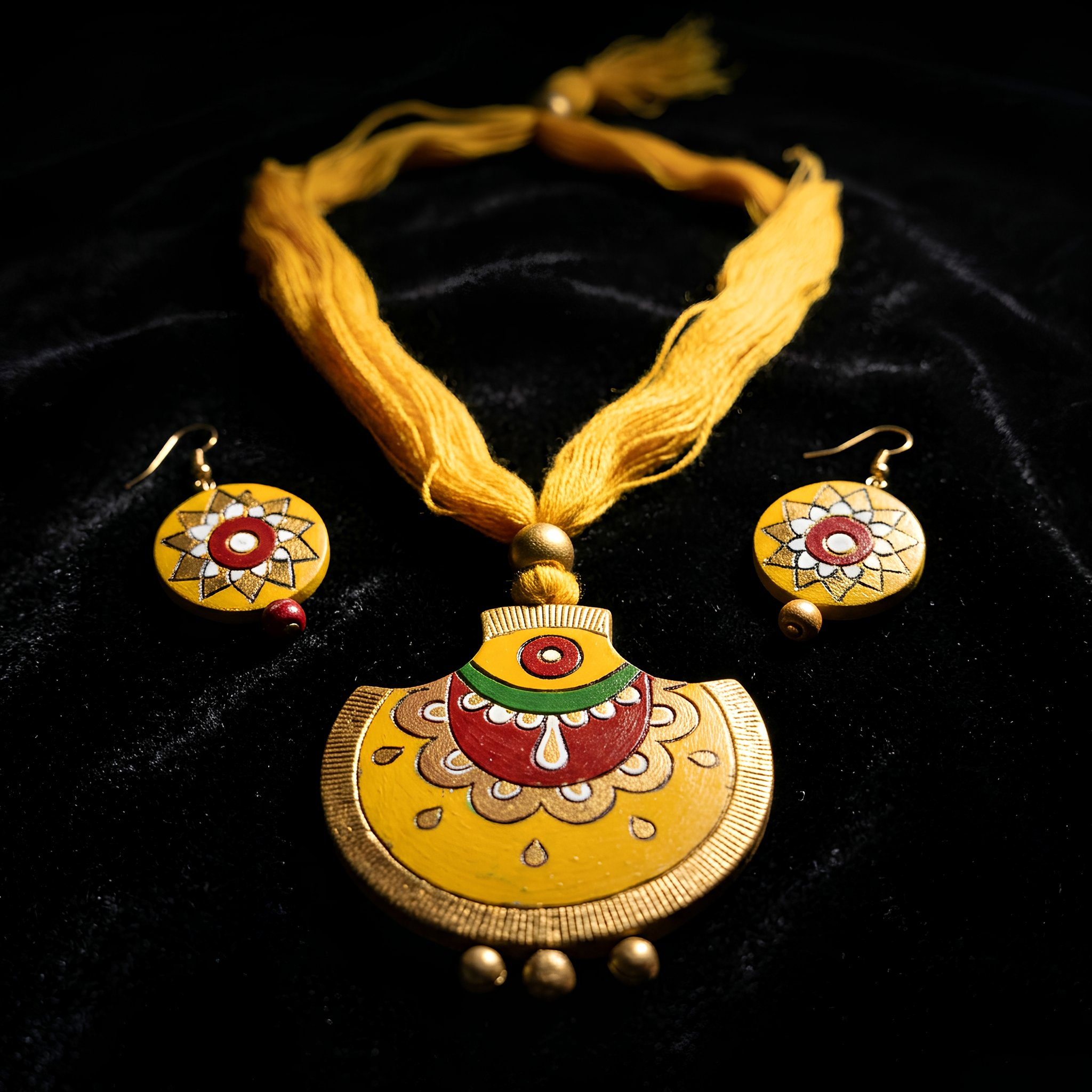 Handmade Terracotta Necklace Set Yellow