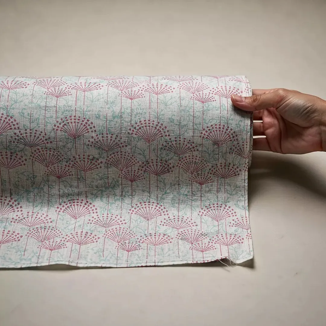 Single-Sided Hand Block Printed Mal Cotton Fabric – Soft Pastel Floral | Sold Per Meter