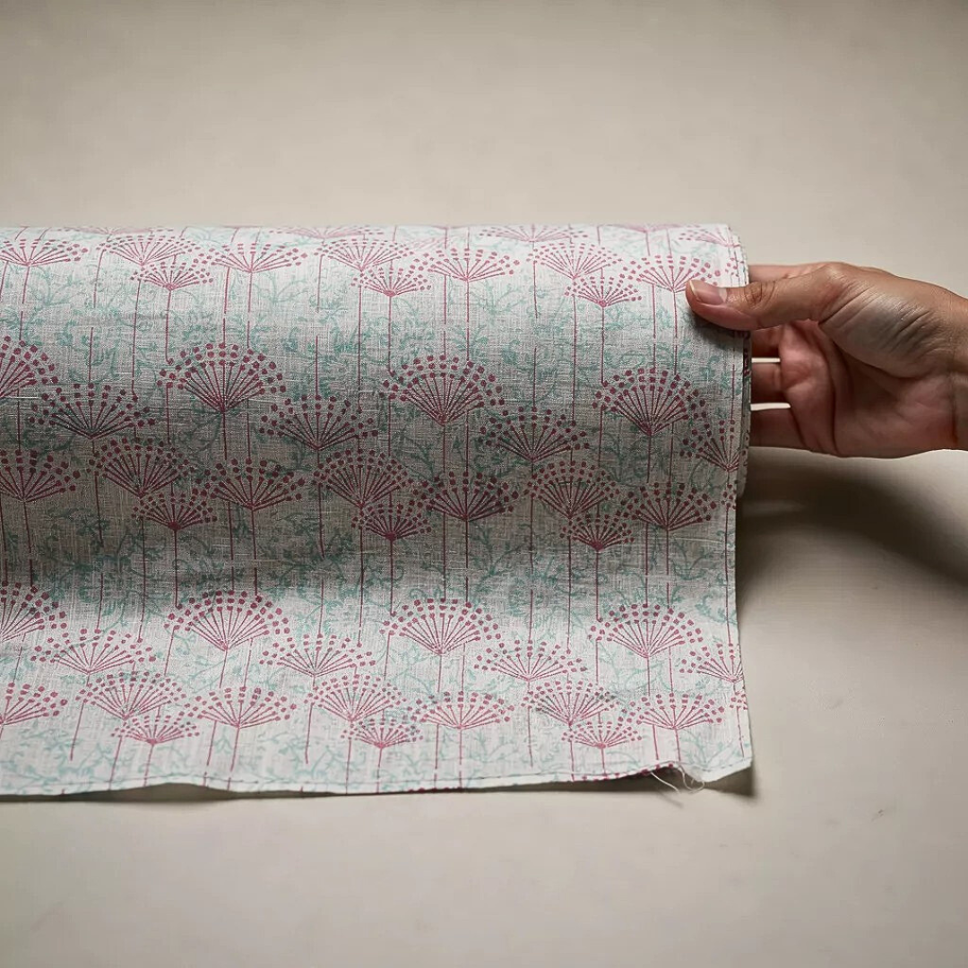 Single-Sided Hand Block Printed Mal Cotton Fabric – Soft Pastel Floral | Sold Per Meter