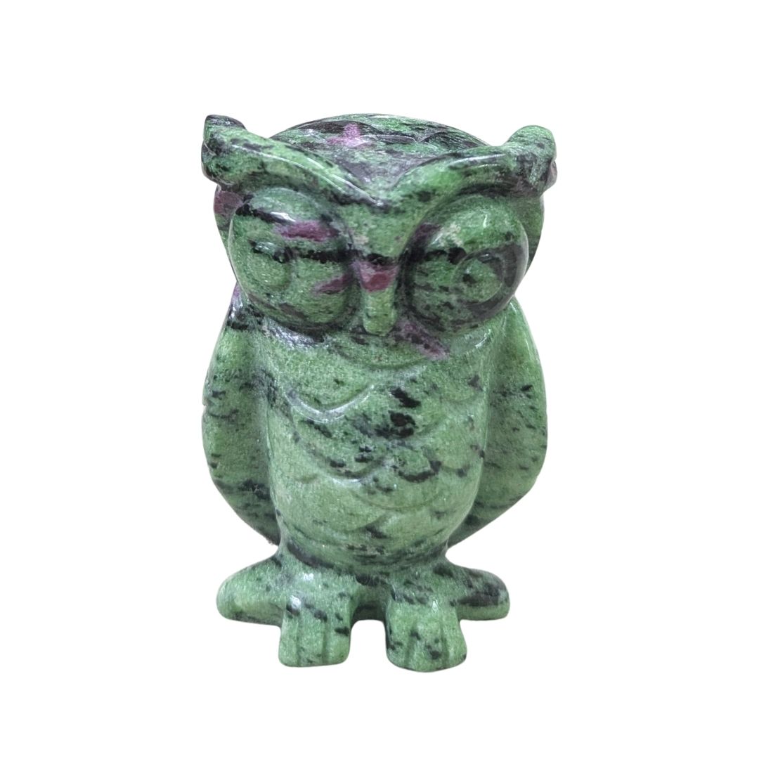 Handcrafted Zoisite Owl Sculpture in Natural Stone