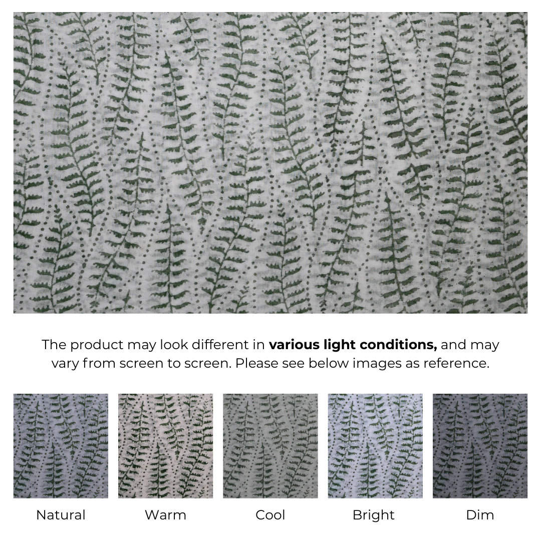 Single-Sided Block Printed Mal Cotton Fabric in Grey Leaf Pattern